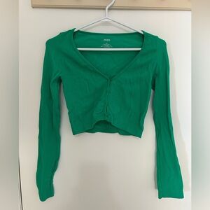 Ardene Green Ribbed Long Sleeve Crop Top